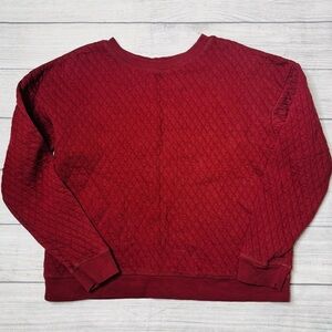Garnet Hill Organic Cotton Quilted Crewneck Relaxed Pullover Sweatshirt Maroon M